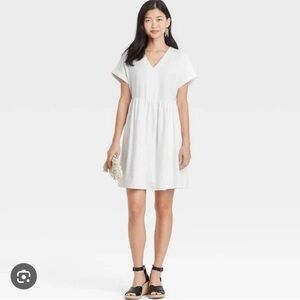 White Linen V-Neck Dress